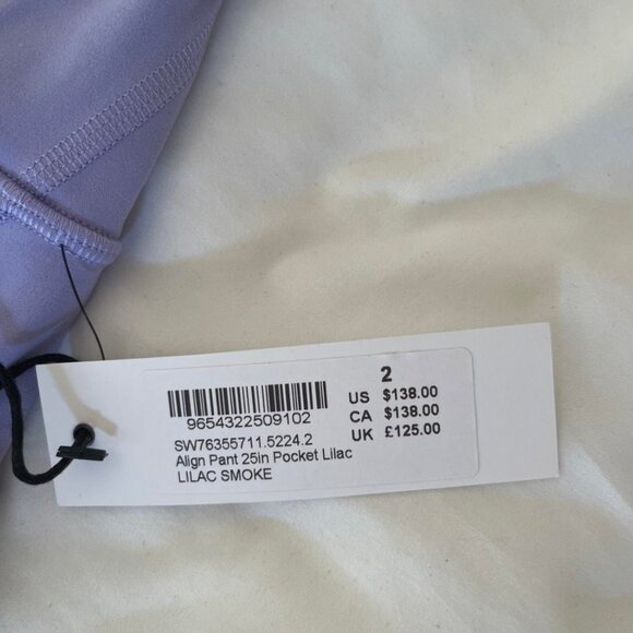 New Lululemon align leggings with pockets 25 size 2 lilac smoke - Picture 5 of 5